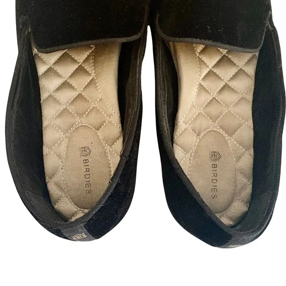 Birdies The Starling Black Velvet Quilted Loafers Flats Glam Parisian Minimalist